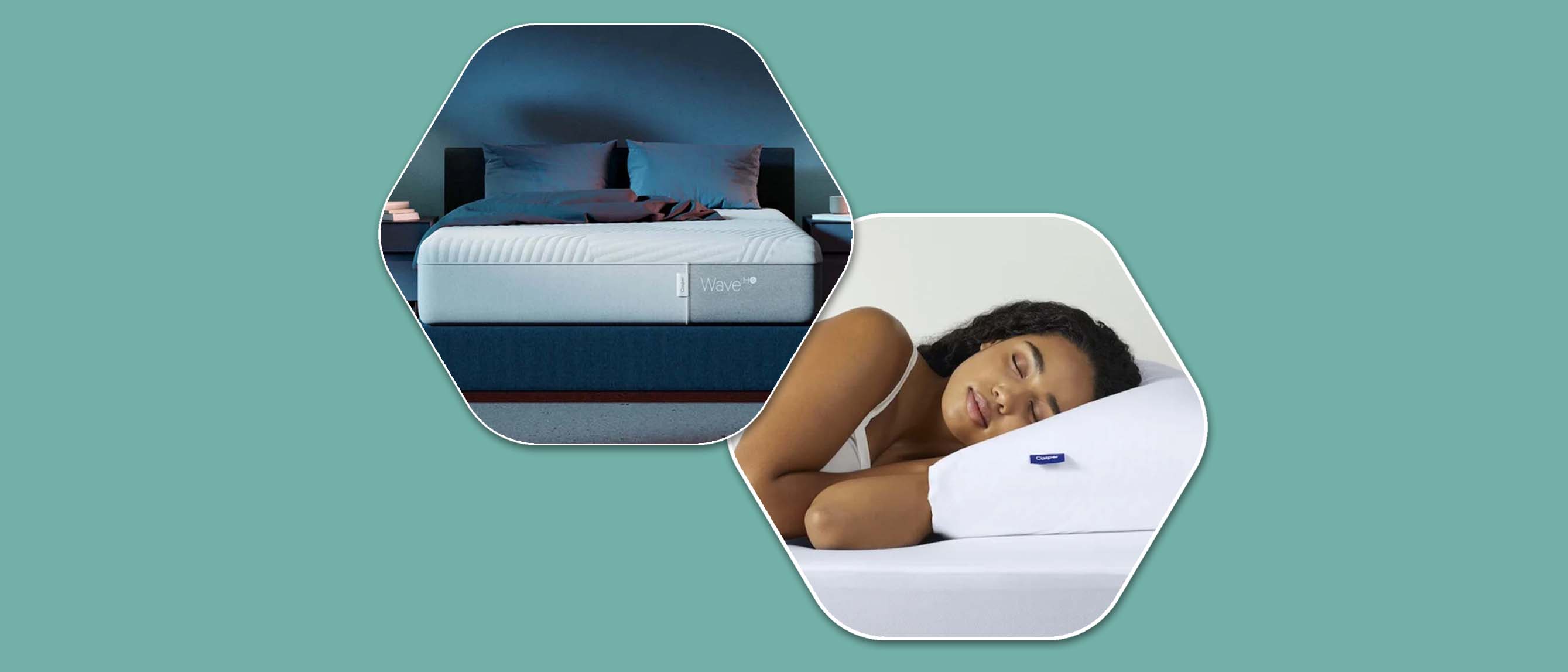 a picture of the wave mattress from Casper next to a model sleeping on a pillow
