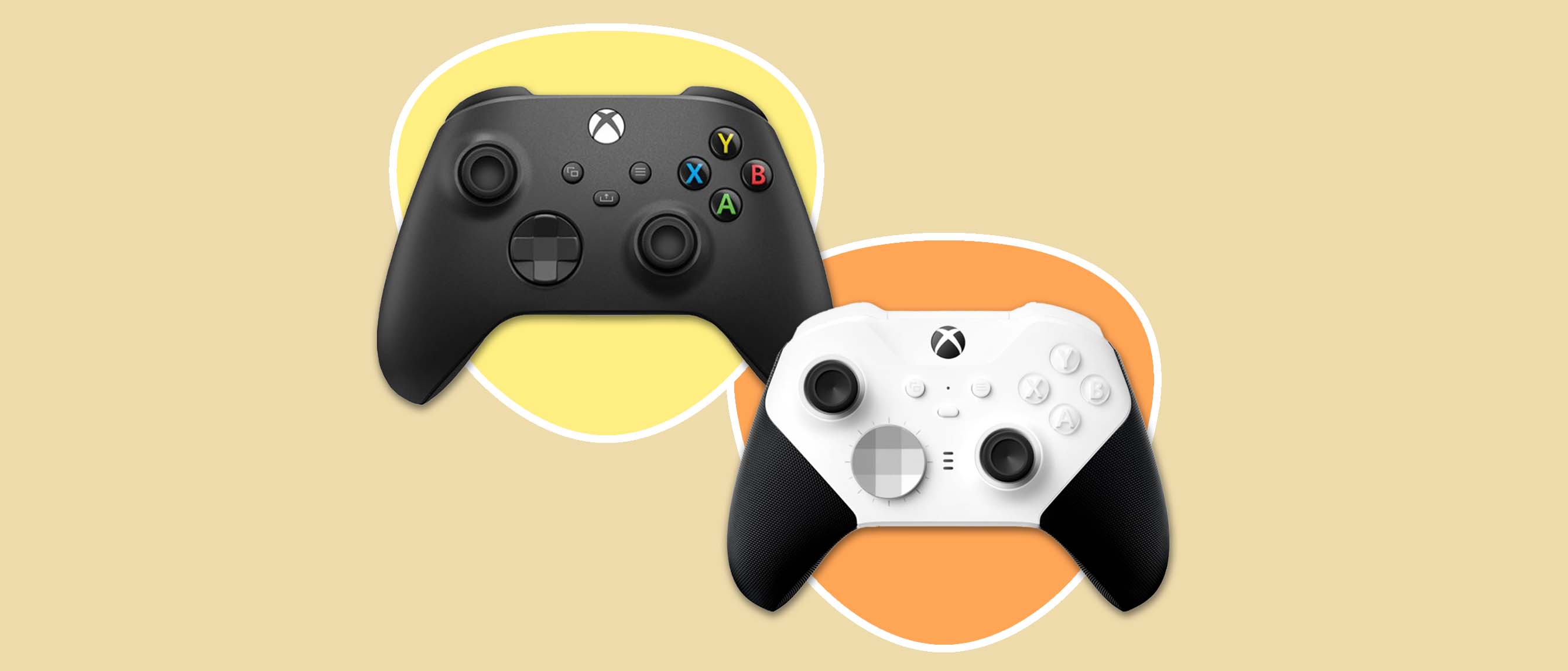 two xbox controllers, one white, one black 