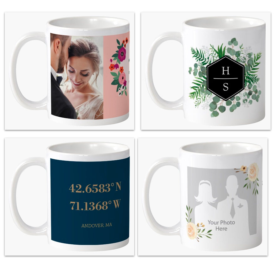 four examples of custom mugs from VistaPrint