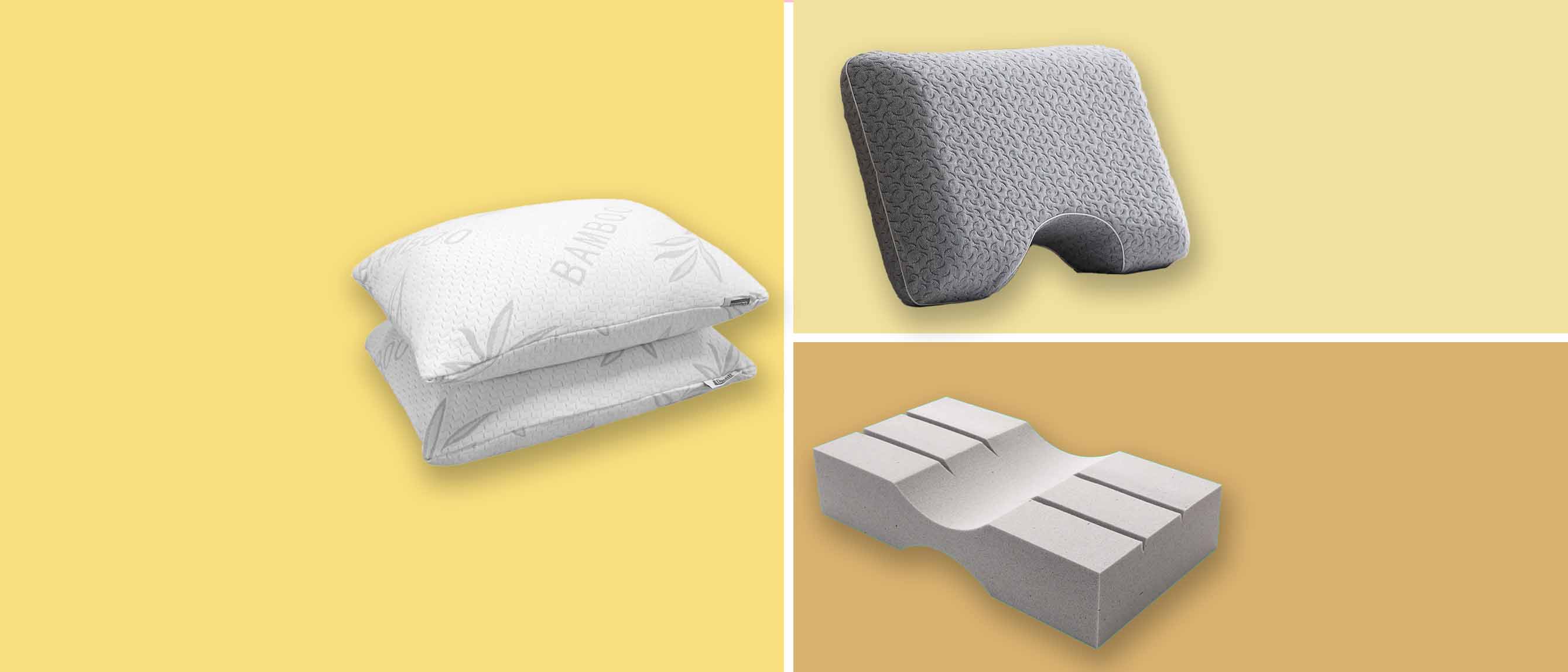 three pillows from Wayfair, Allswell and Pillow Cube