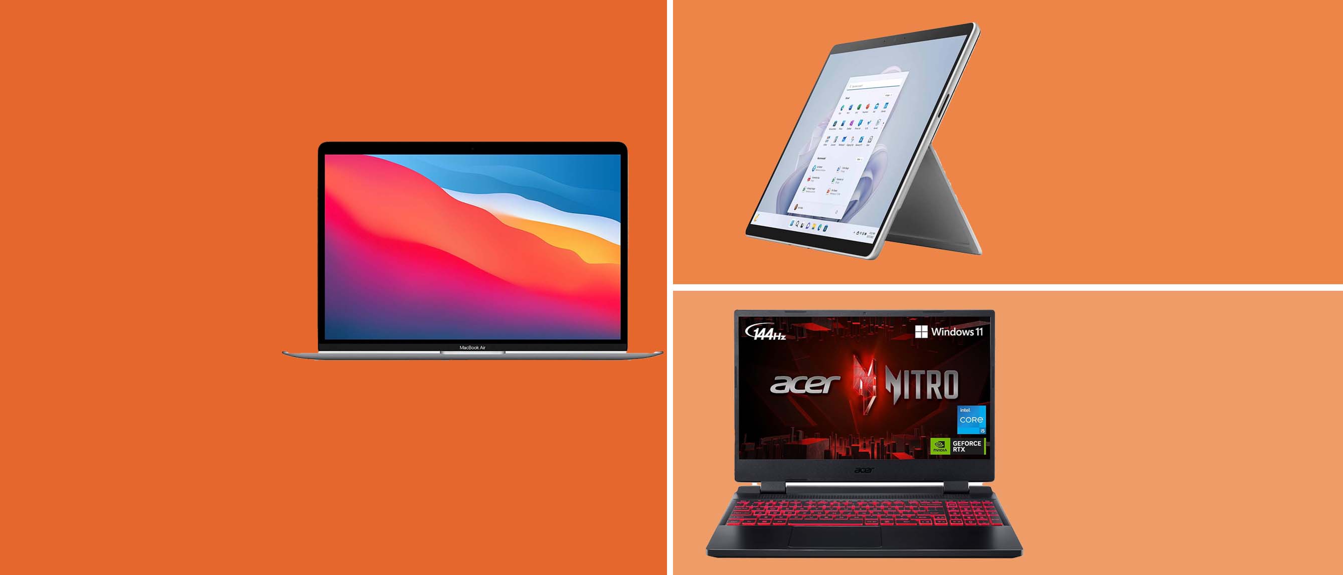 three of the best laptops on sale this prime day including Apple Macbook, Acer nitro and Microsoft 