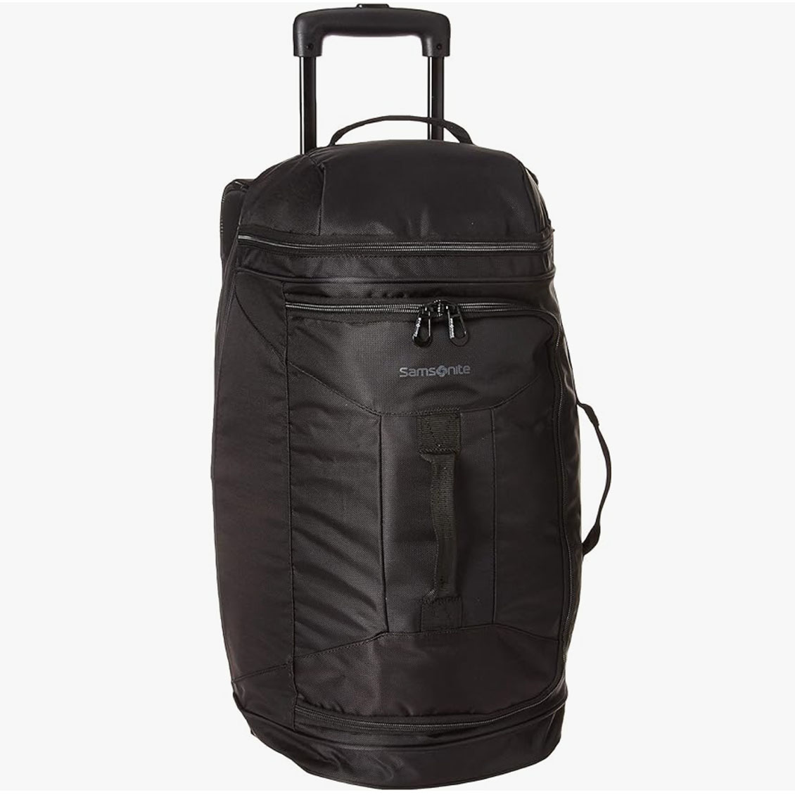 Black rolling duffel bag with handle
