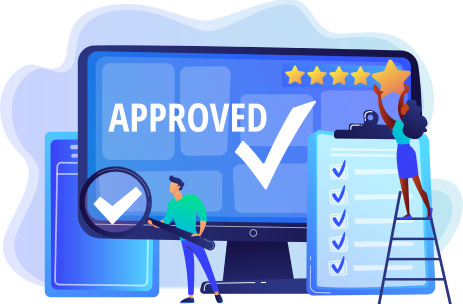 Animated graphic showing approved shopping ratings