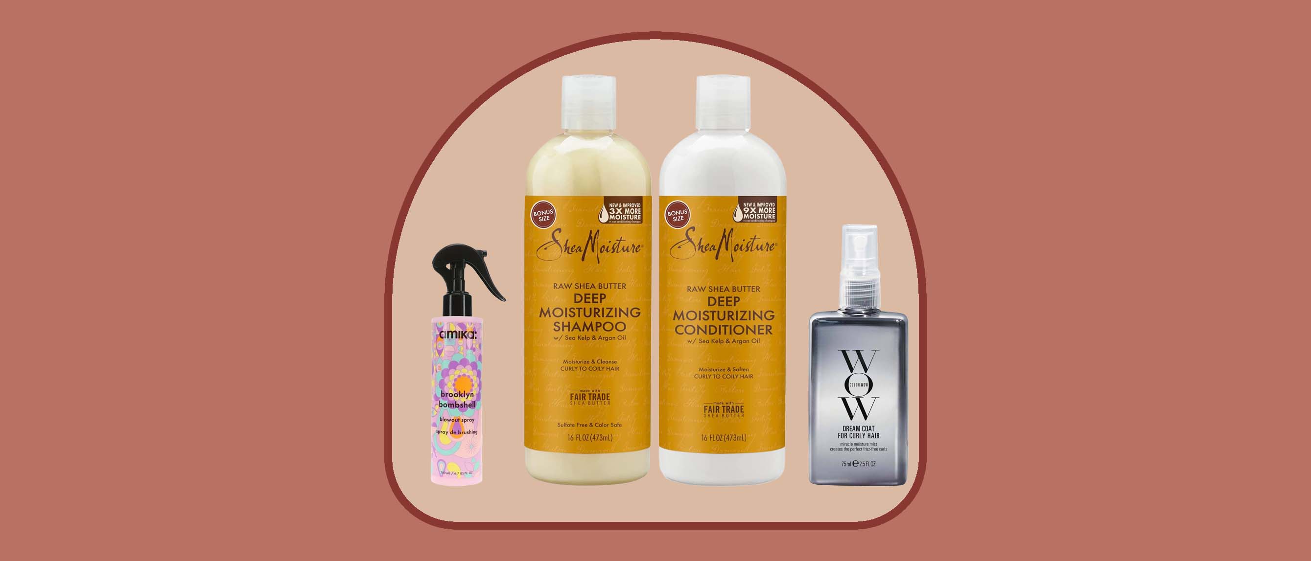 four of the best products for curly hair including amika, Shea Moisture and WOW