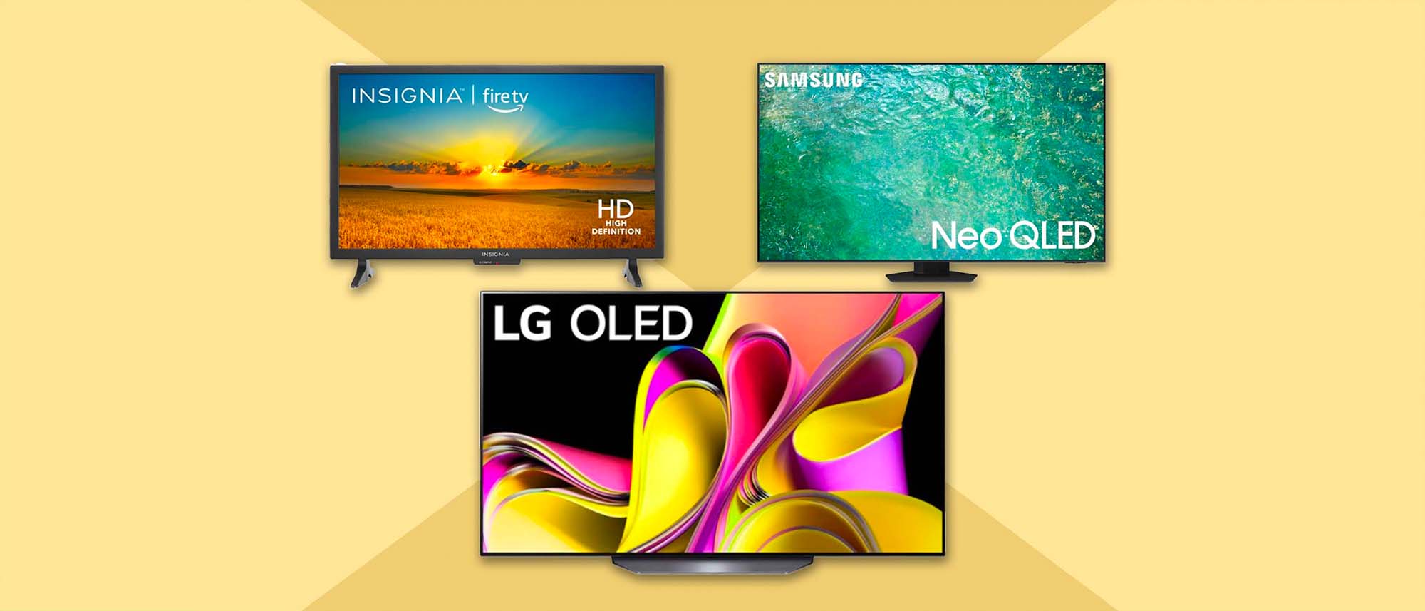 Image of three TVs including Samsung and LG