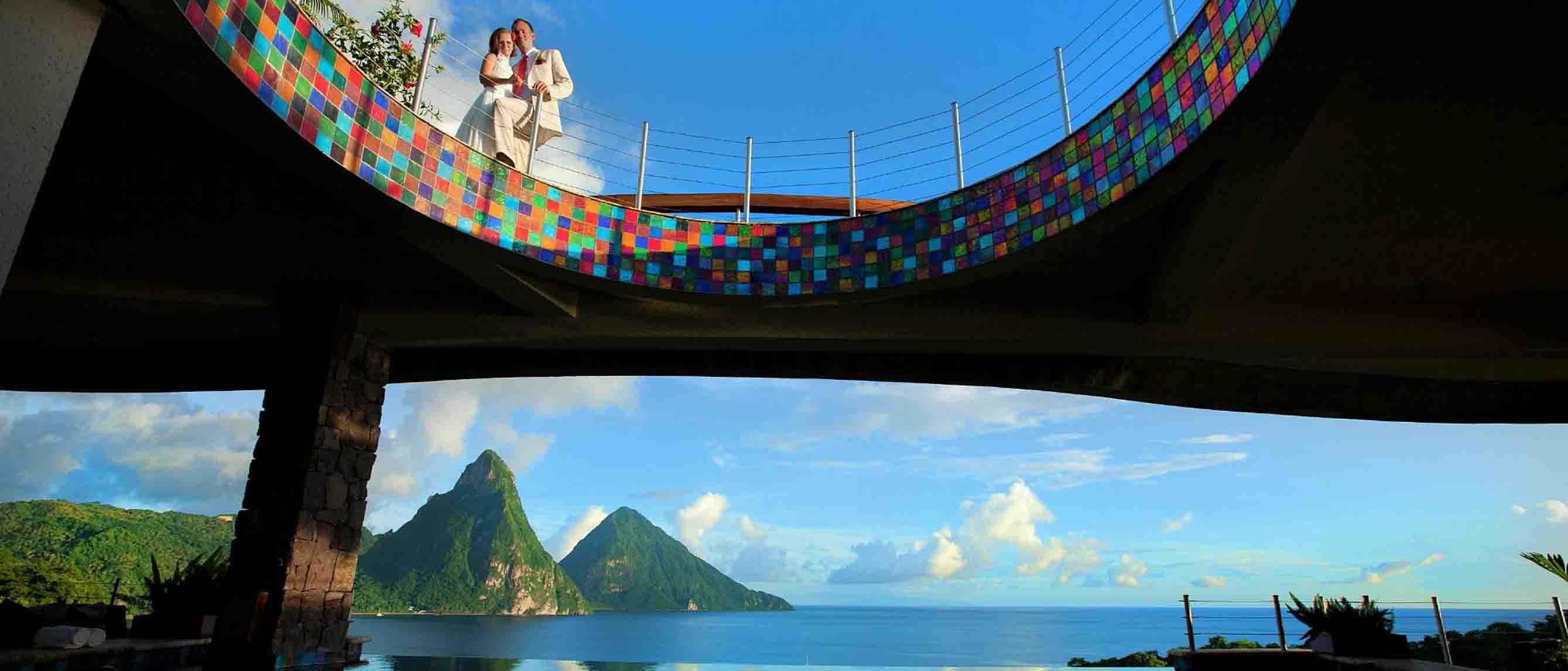 Image of couple with Jade mountain as background