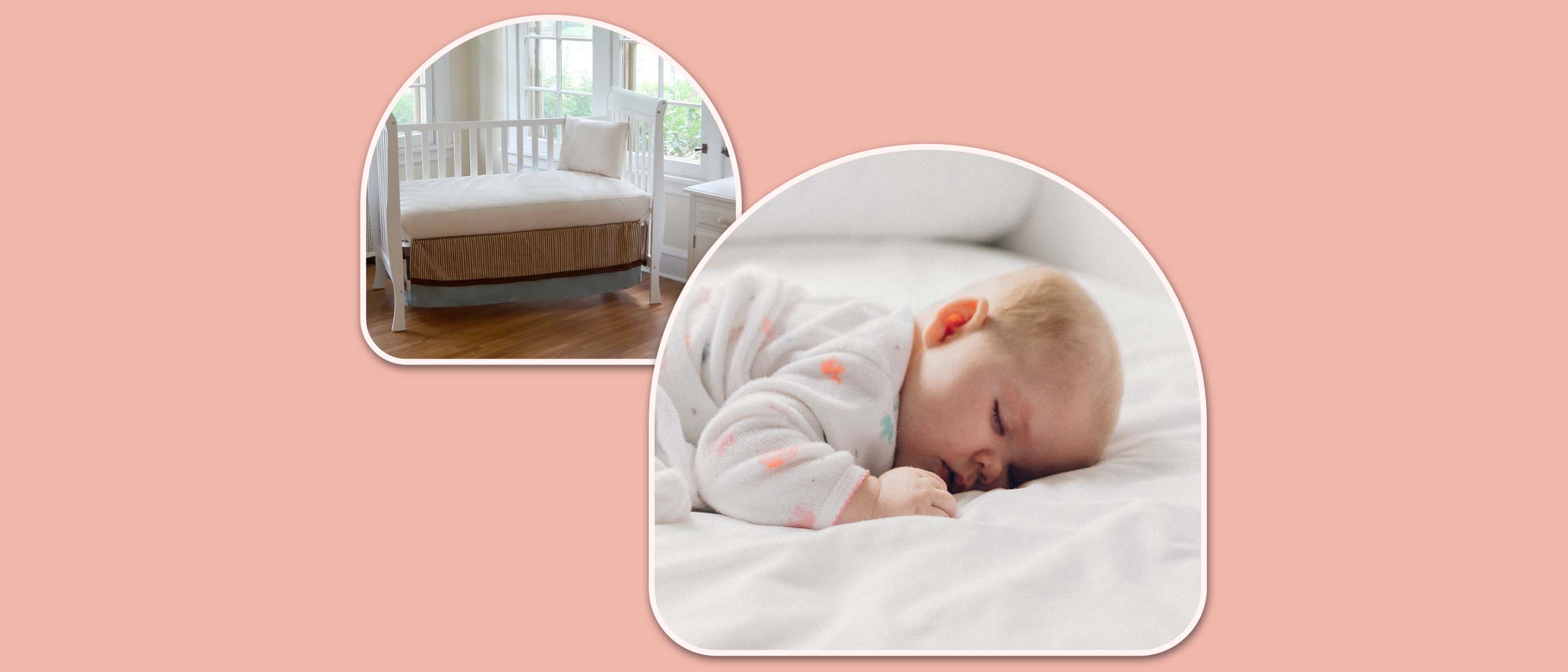 picture of a baby sleeping and crib in two different shapes