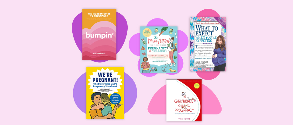 A collage of five pregnancy books 