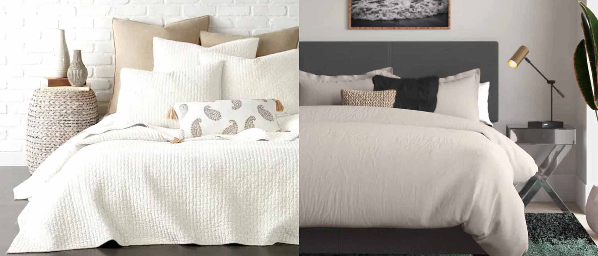Image of two types of bedding set in different settings