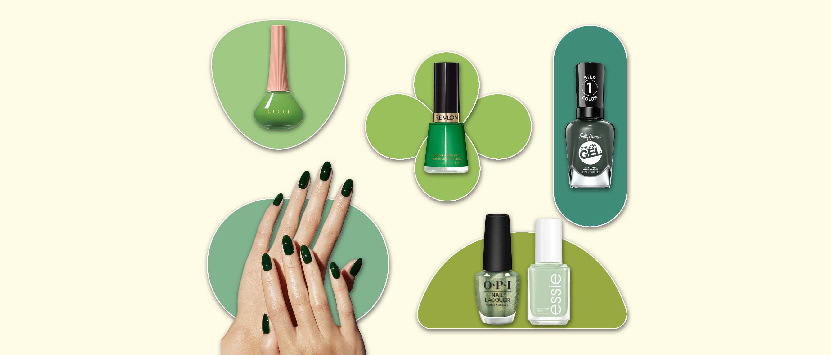 a collection of the best green nail polishes to celebrate St. Patrick's Day