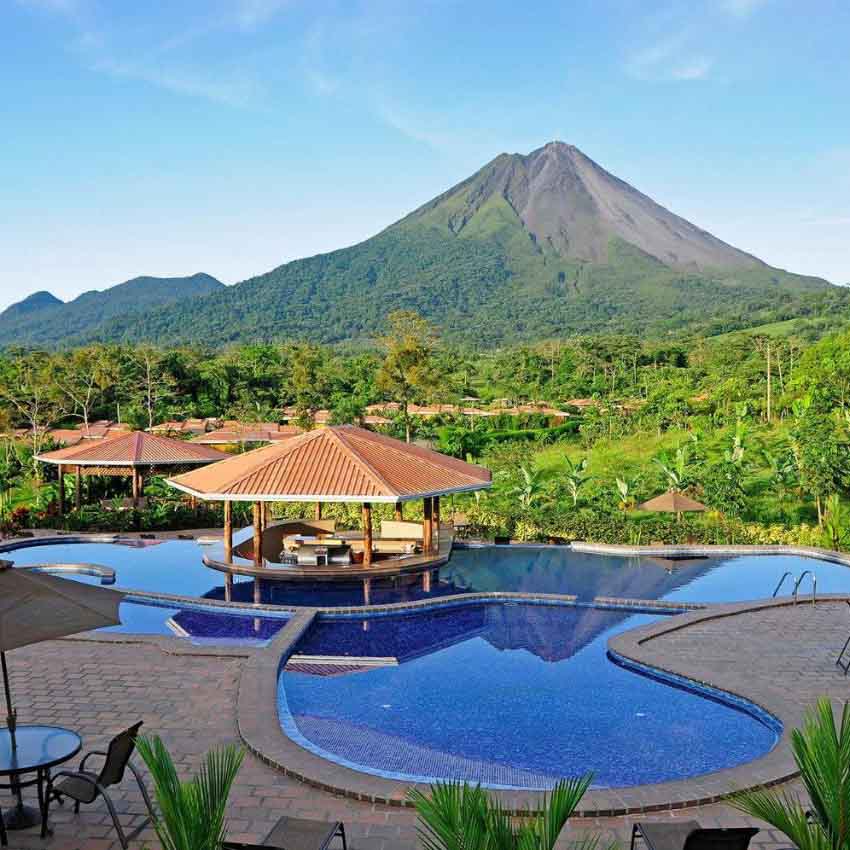 Resort with volcano view