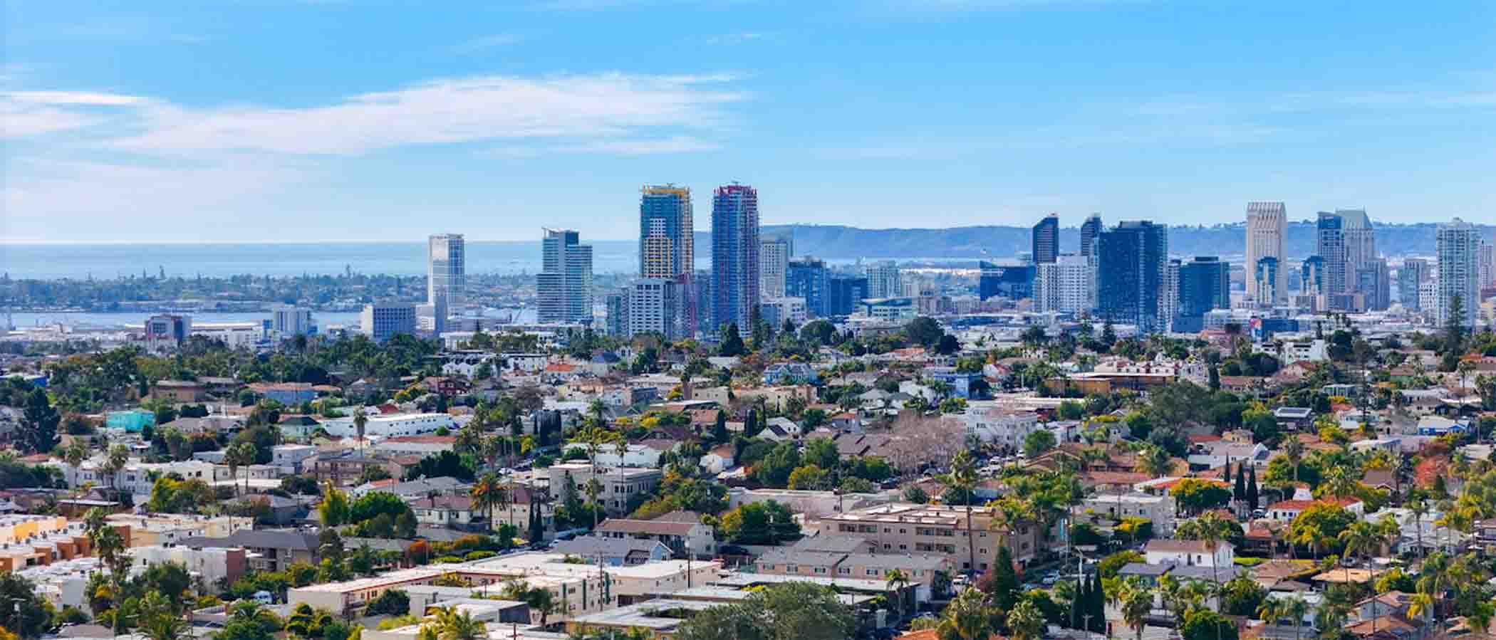 a bird's eye shot over the city of San Diego 