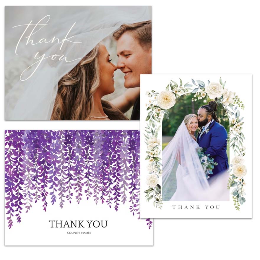 three examples of custom thank you cards from VistaPrint