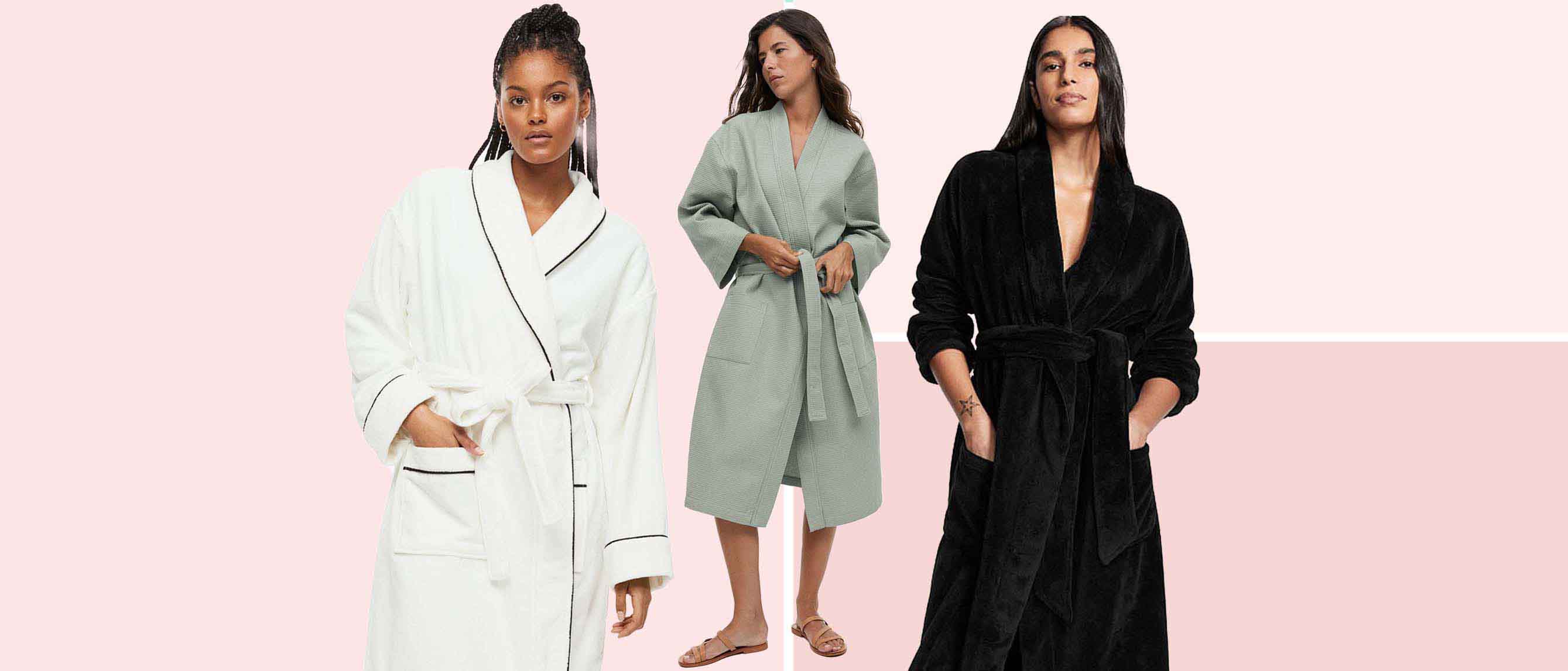 three of the best robes for women including white, grey and black options
