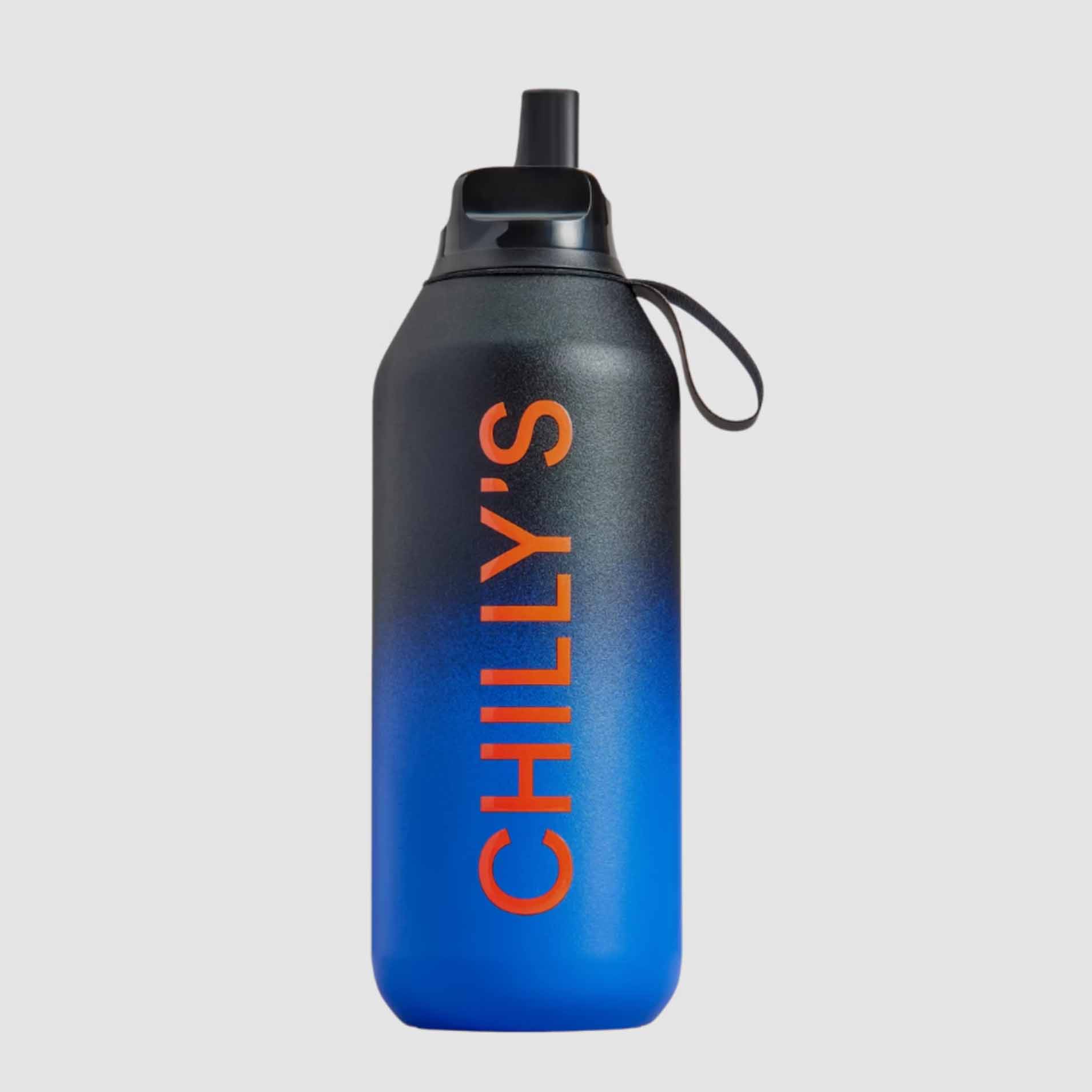 Midnight Flip Bottle by Chilly's in a blue and black ombre design