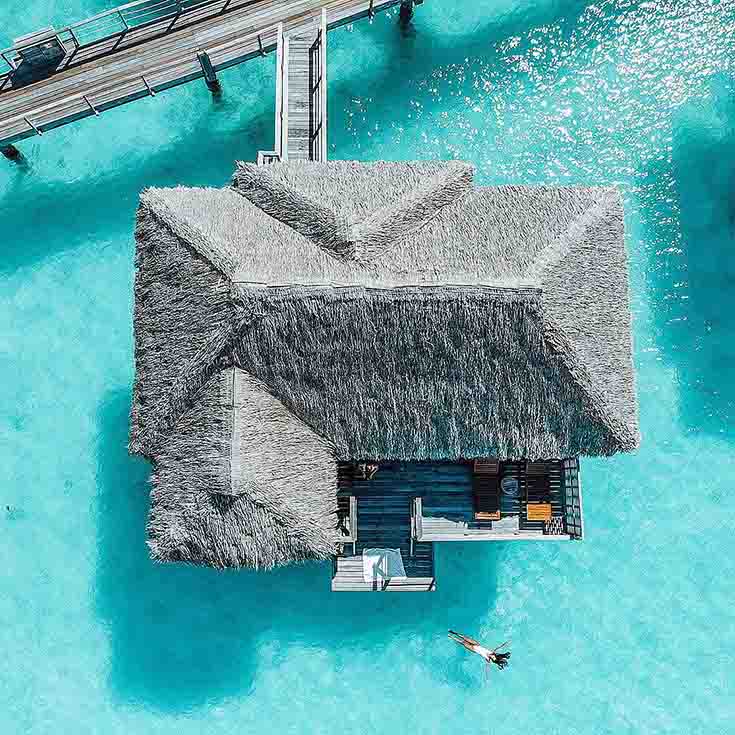 Top view of Four Seasons villa on water