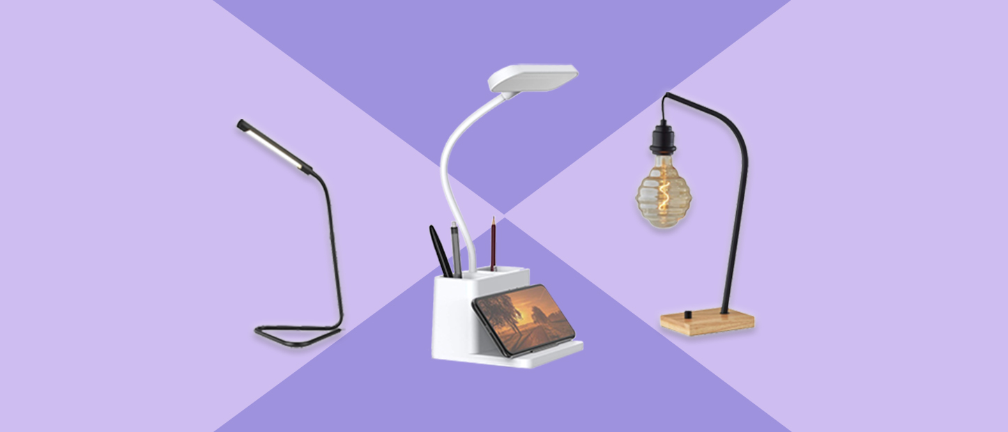 three desk lamps in various styles 