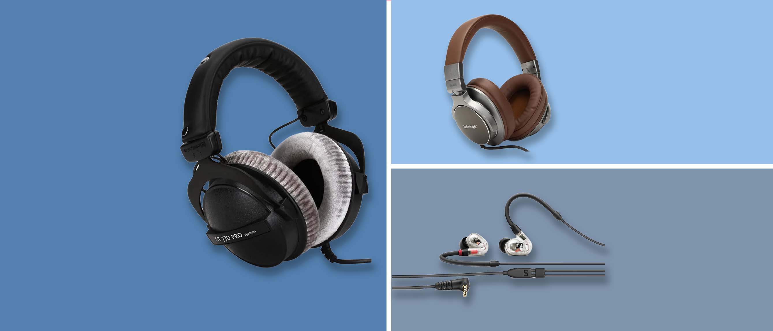 three wired headphones from Beyerdynamic, Behringer and Sennheiser