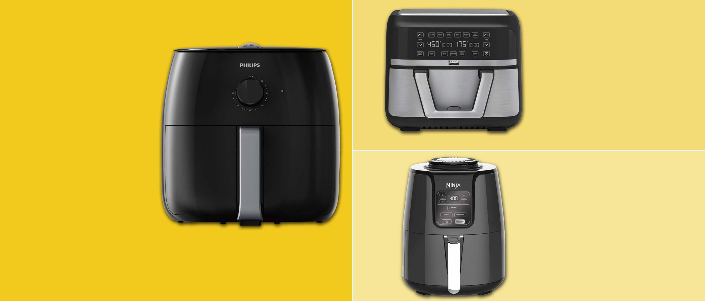 three large air fryers from Philips, Ninja and Bella Pro