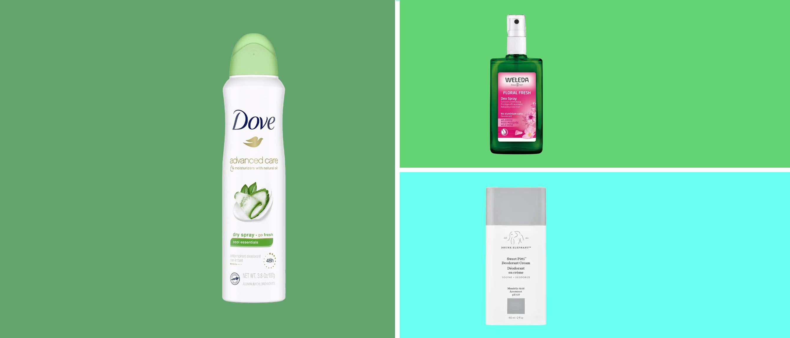 deodorants from dove, weleda and drunk elephant