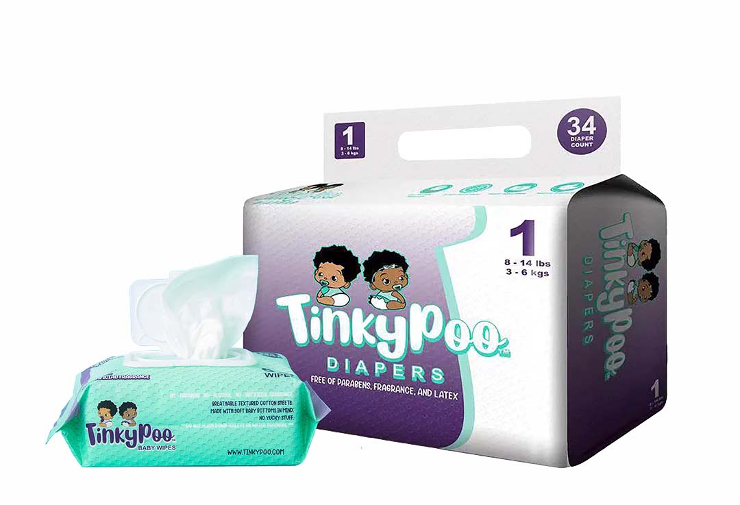 TinkyPoo Sampler with a pack of wet wipes and a pack of diapers