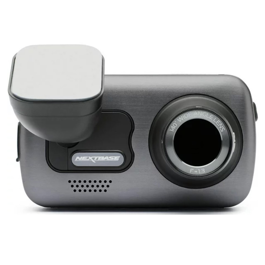 Black dash cam with lense and logo on front display