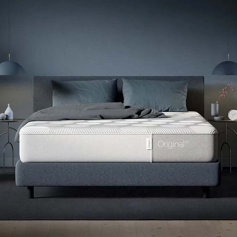 Original Hybrid Mattress on a gray bed frame with two pillows