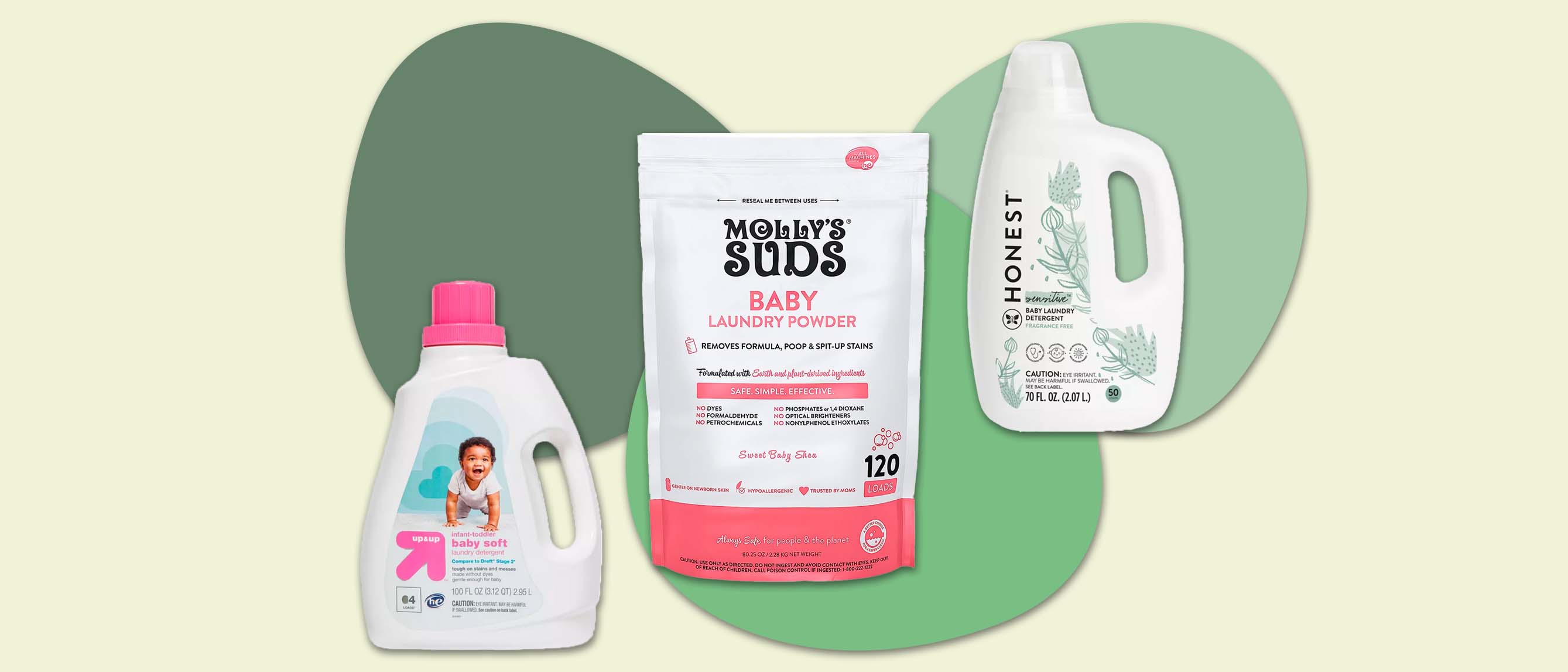 baby detergents on green and yellow backgorund