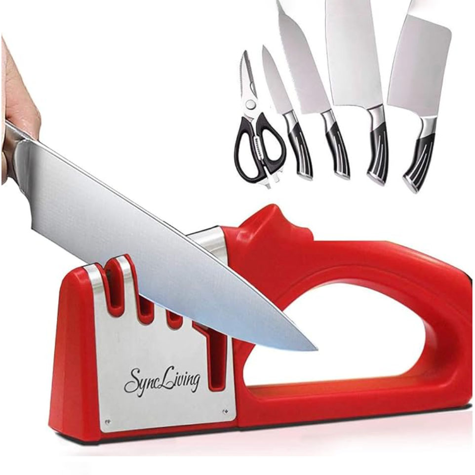 Red knife sharpeners with different knives