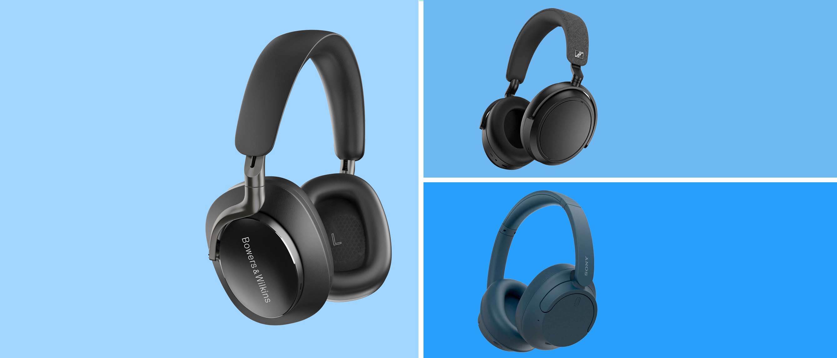 three of the best noise-cancelling headphones including  Sennheiser, Bowers & Wilkins