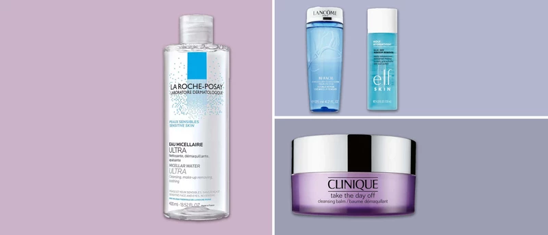 La Roche-Posay Micellar Cleansing makeup remover, Clinque cleansing balm, Lancôme Bi-Facil Double-Action and elf hydration makeup remover