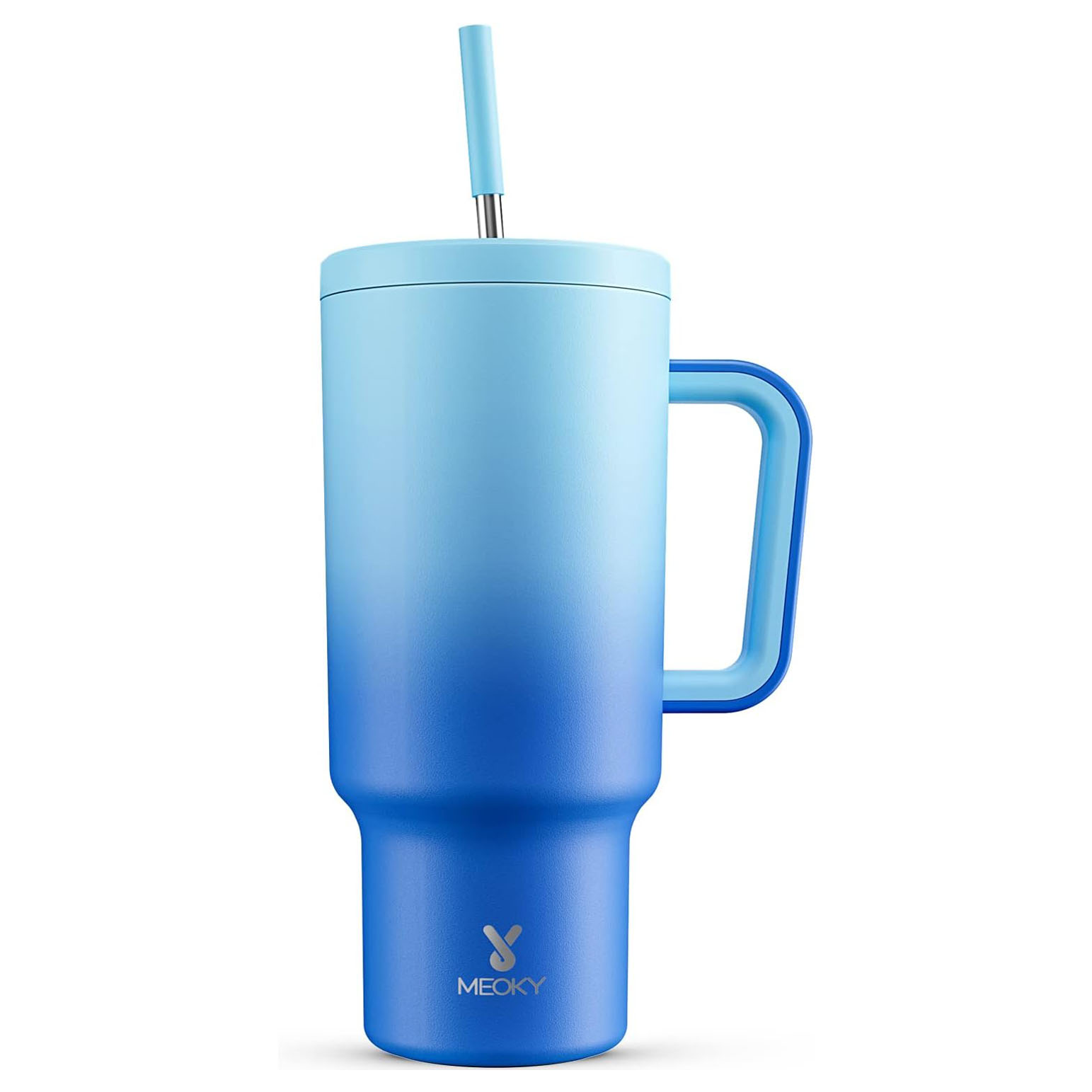 Meoky 40oz Tumbler with Handle with a blue ombre design
