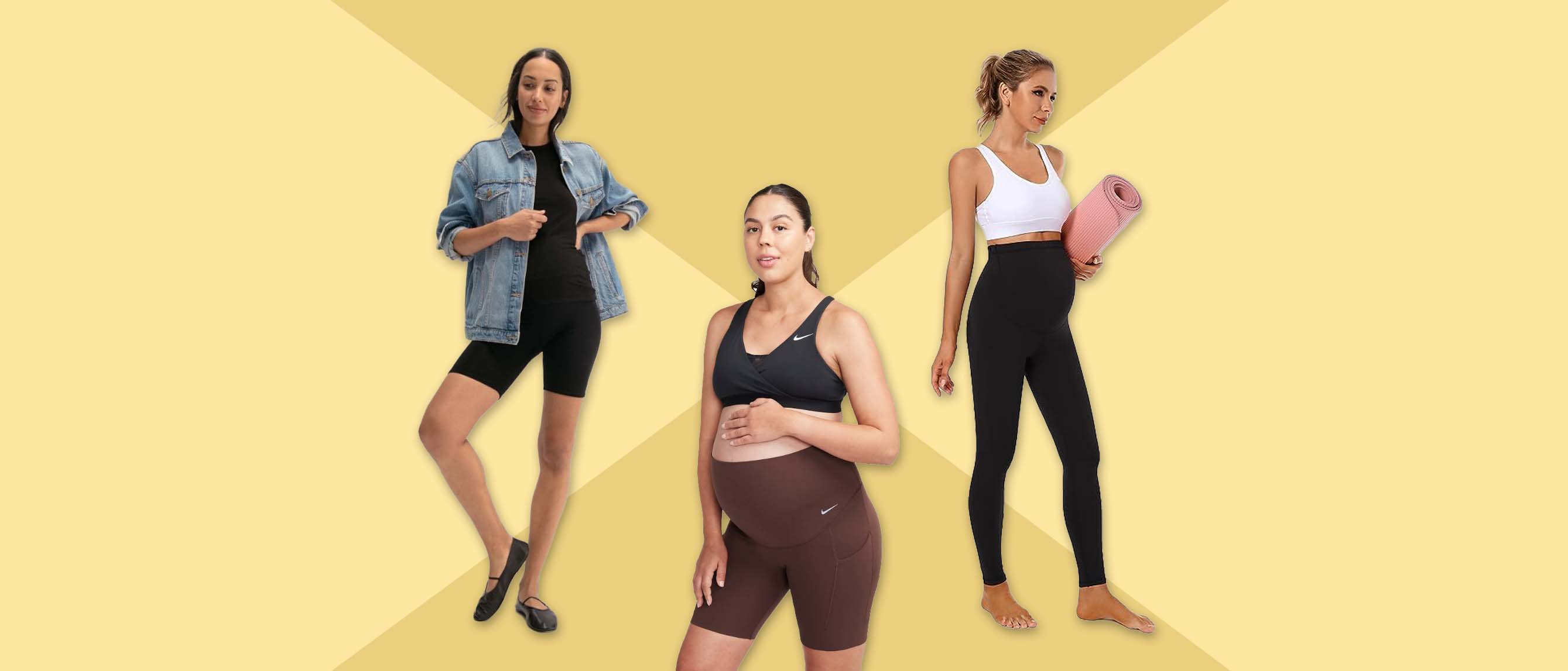 Image of three pregnant moms in variety of maternity leggings