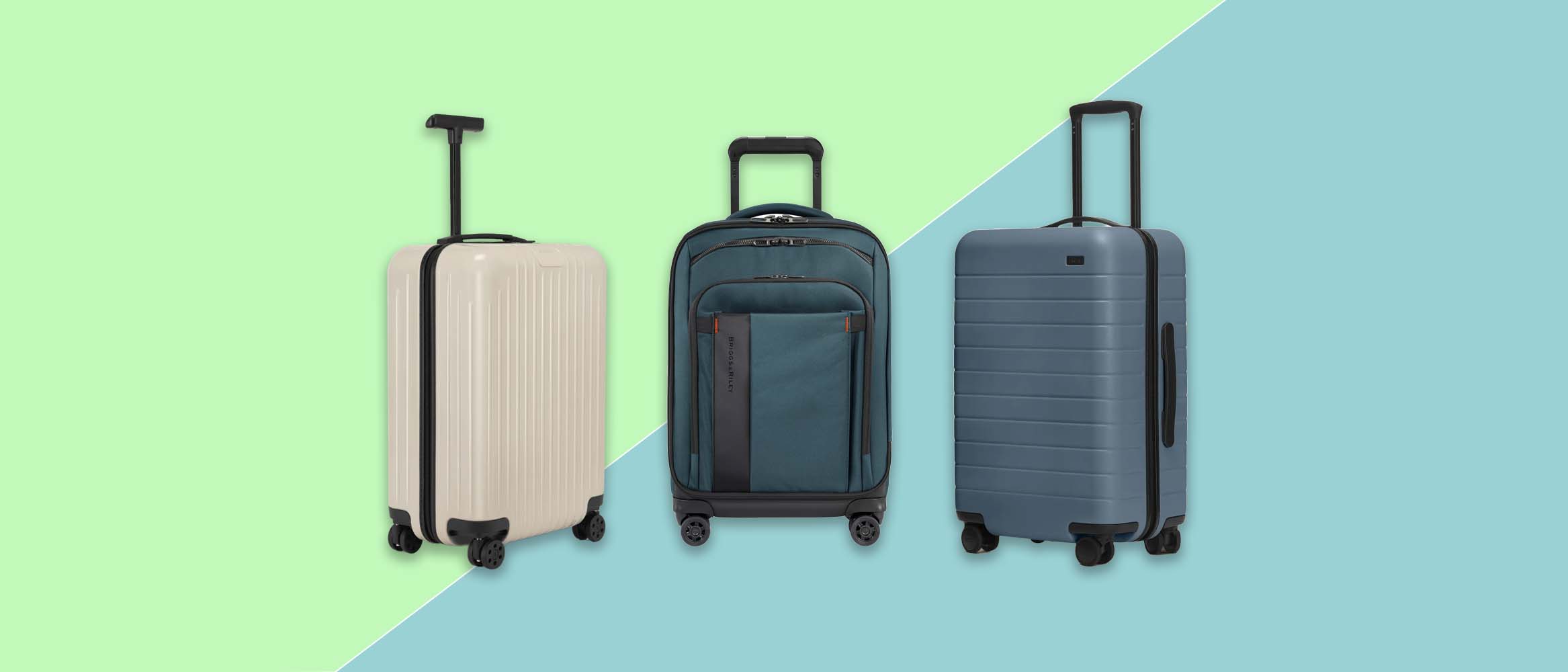 three suitcases from Rimowa, Briggs & Riley and Away