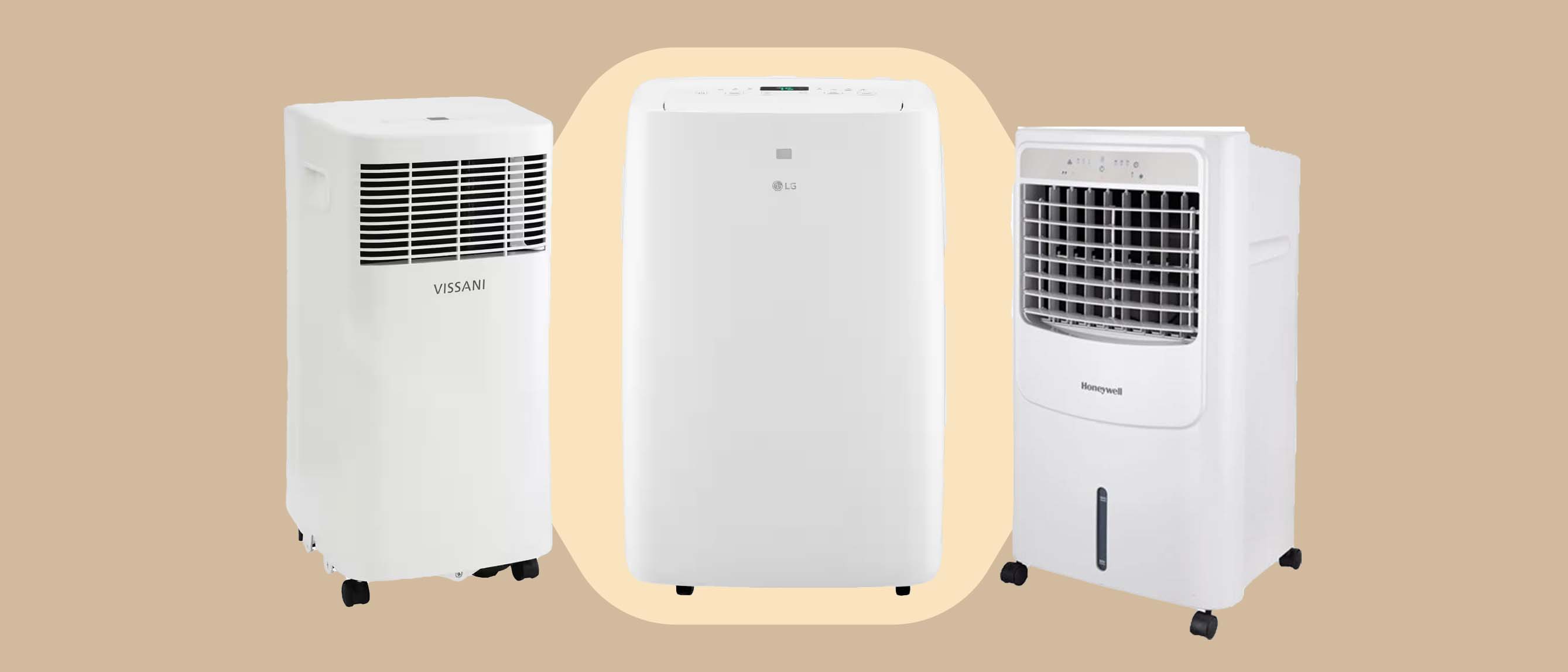 three portable air conditioners on a colored background