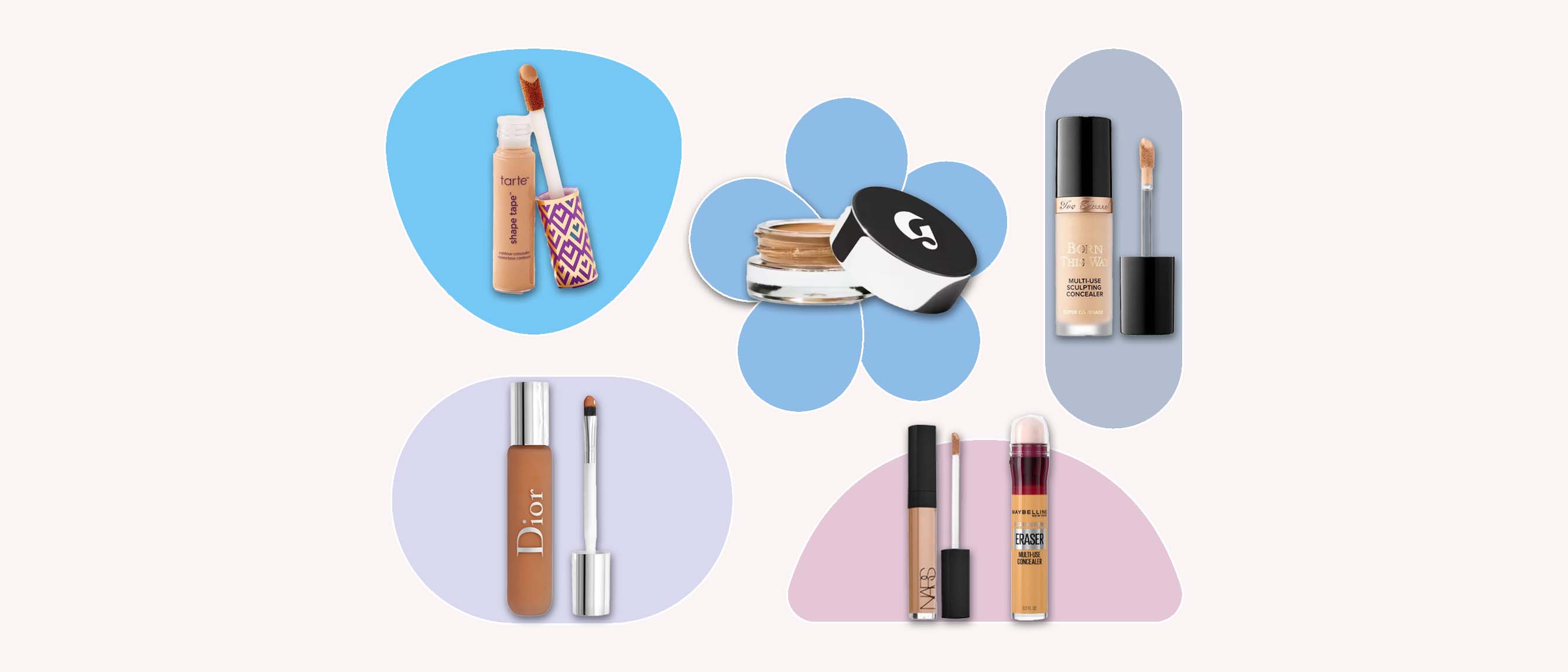 a collection of the best concealers including Tarte, Dior, Glossier, Nars, Maybelline and Too faced