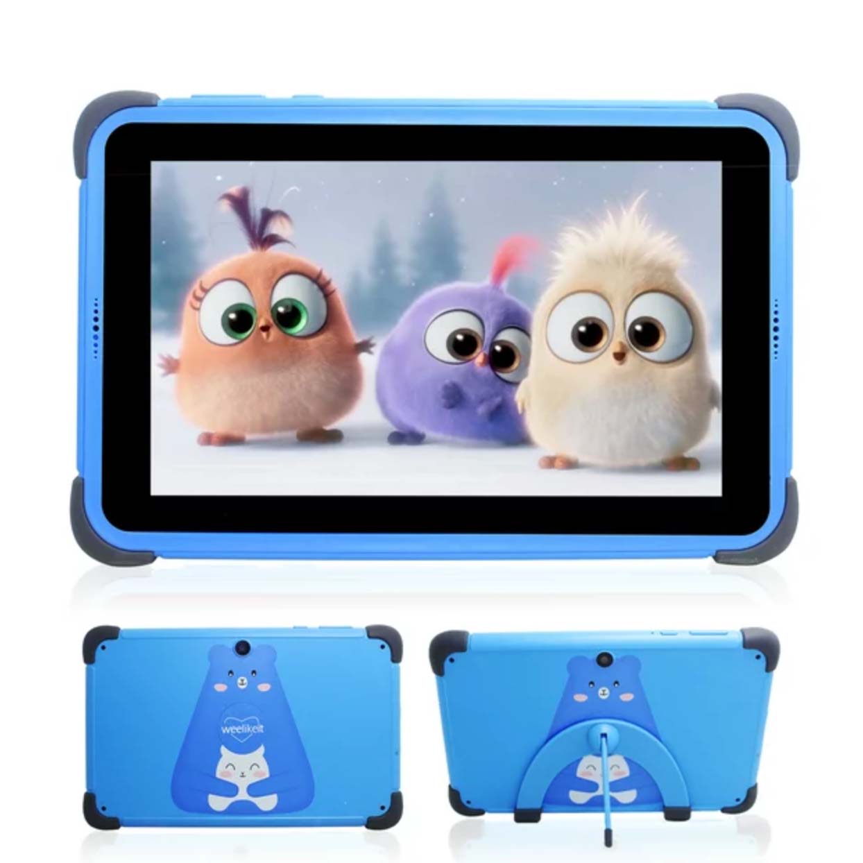 Front and back view of blue weelikeit Kids Tablet 7 inch, Android 11 Tablet for Kids