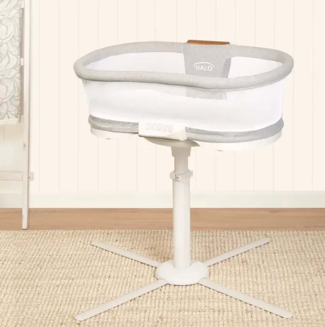 White and grey standalone bassinet