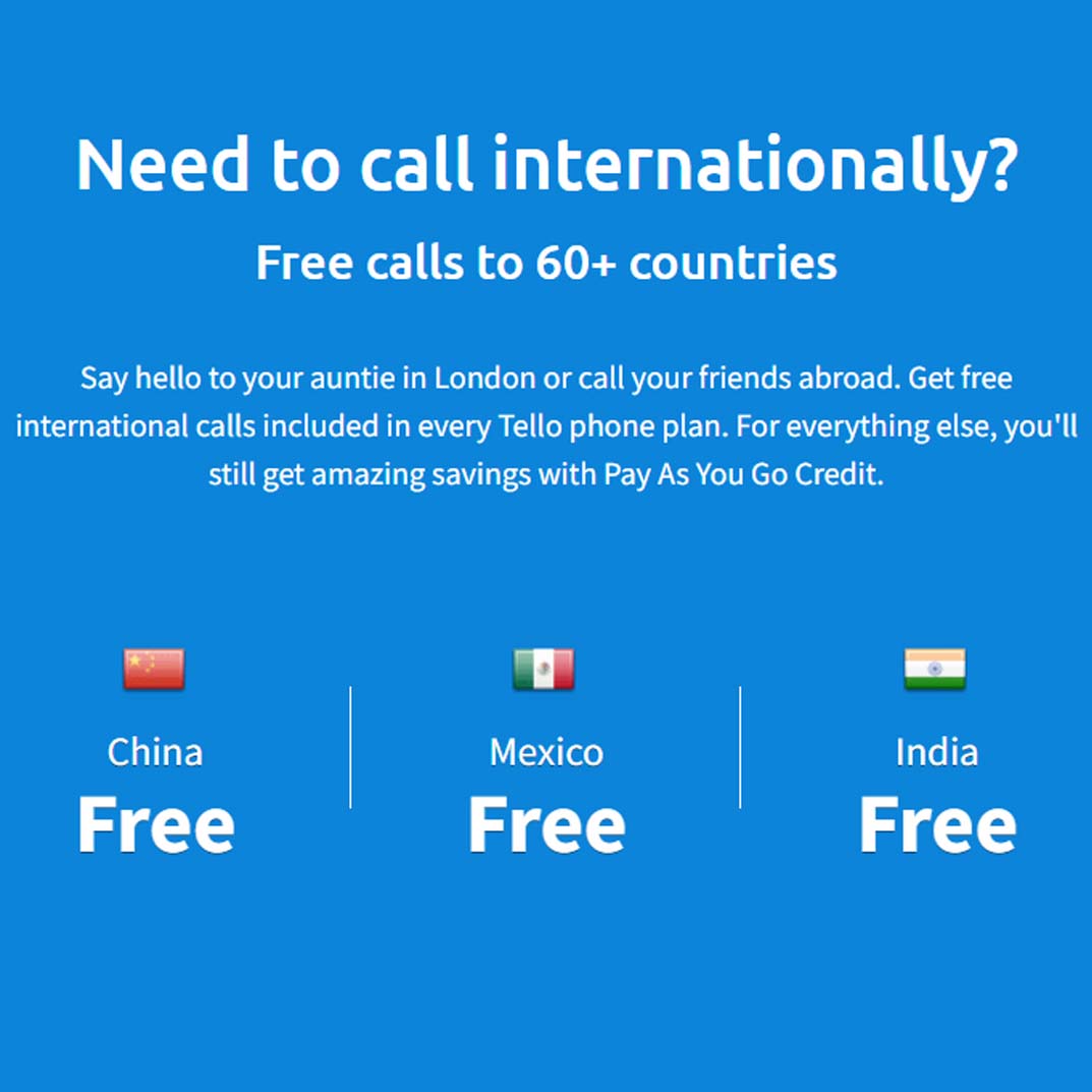 White text explaining international calls against blue background