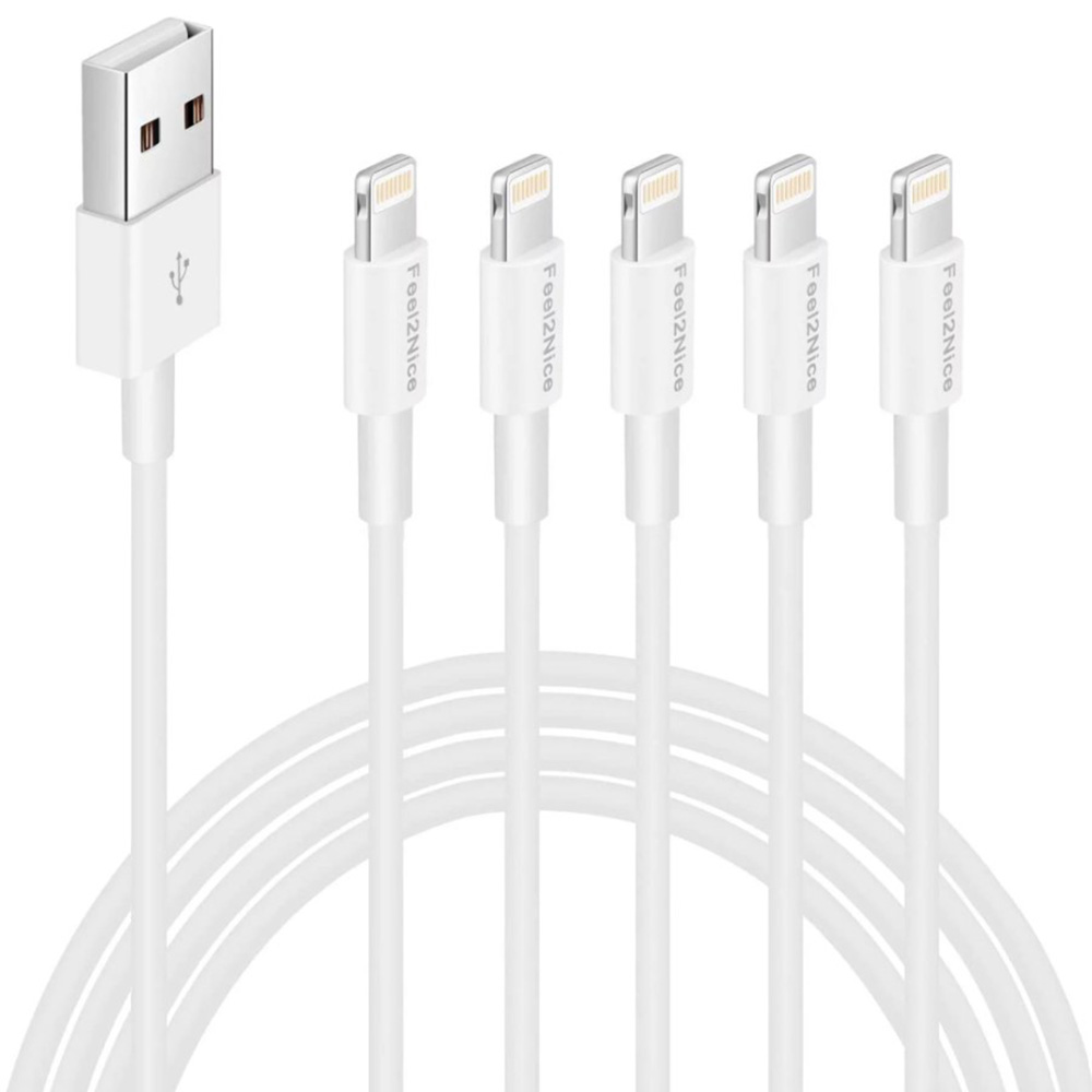 white GREPHONE 5 Pack 6ft Long Lightning to USB Cable