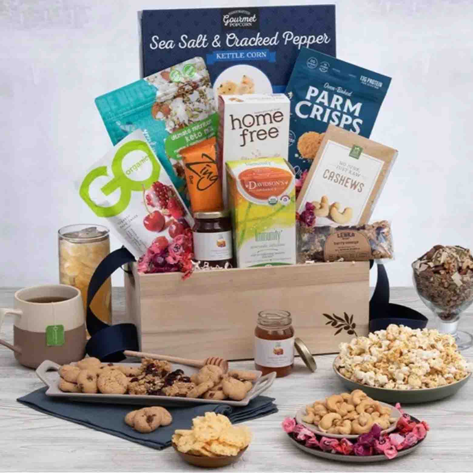  a Gourmet Gift Baskets with a selection of healthy snacks 