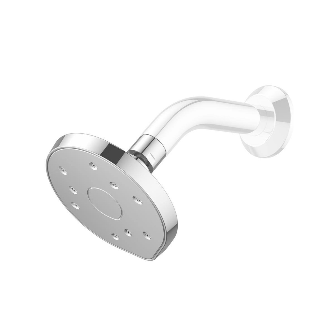 chrome wall mounted shower head in silver