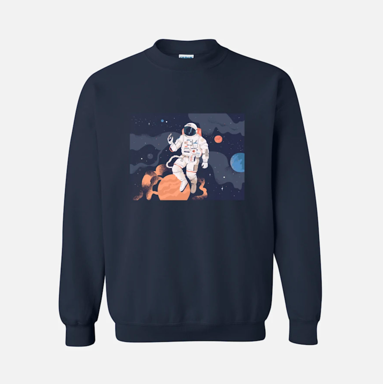 dark blue sweatshirt with astronaut print