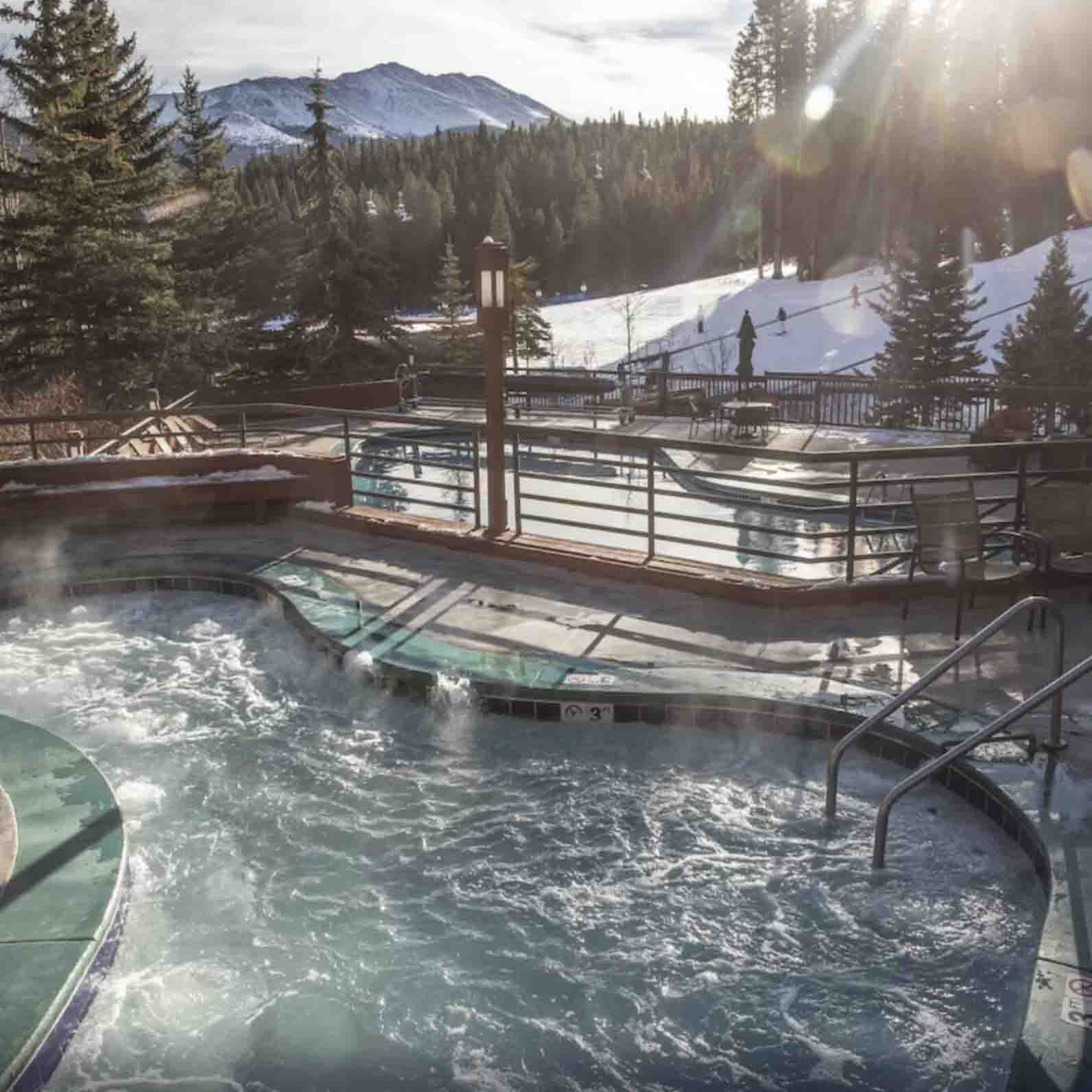 Image of hotel pool in snowy mountains