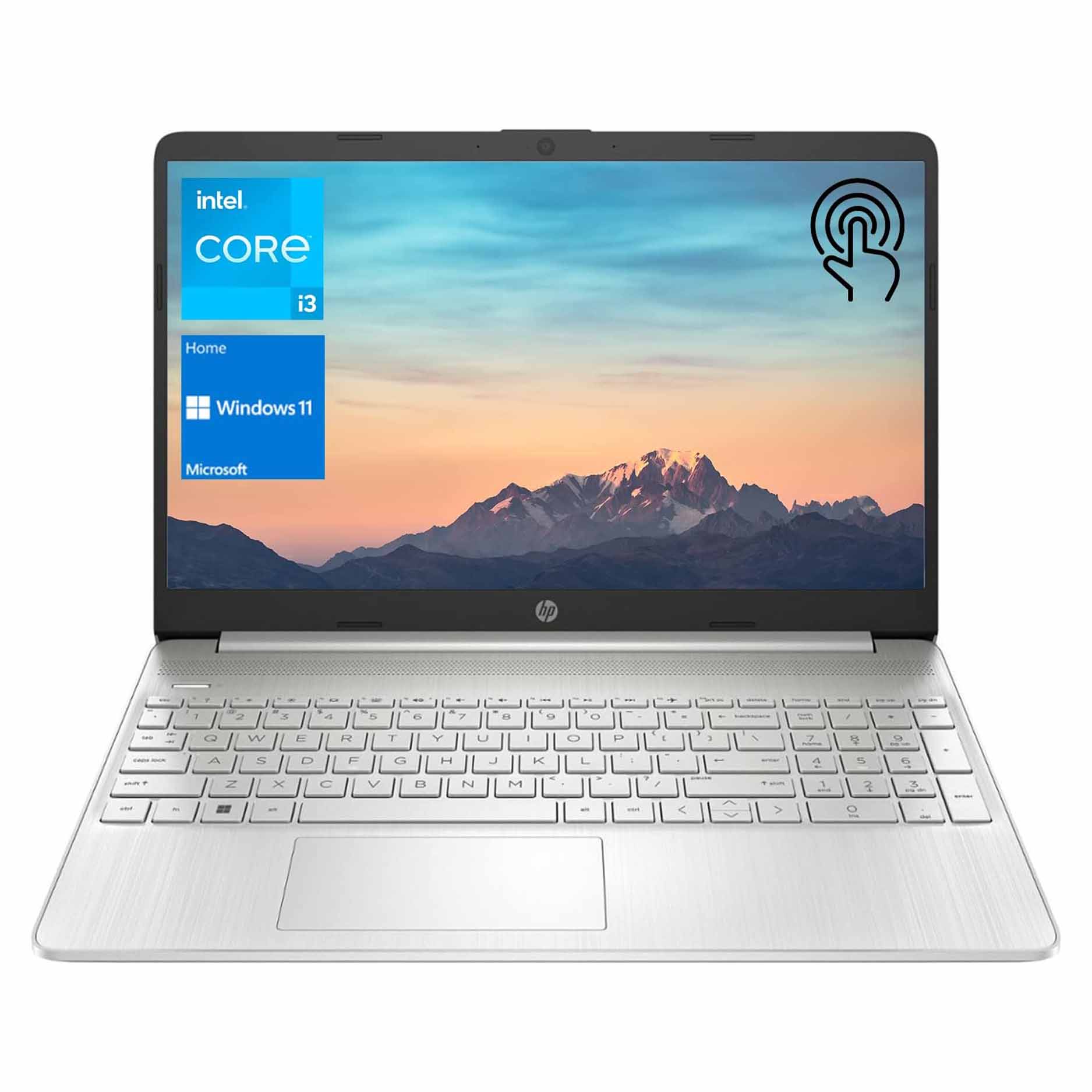 HP Notebook 15.6 Laptop with grey keyboard and mountain screensaver