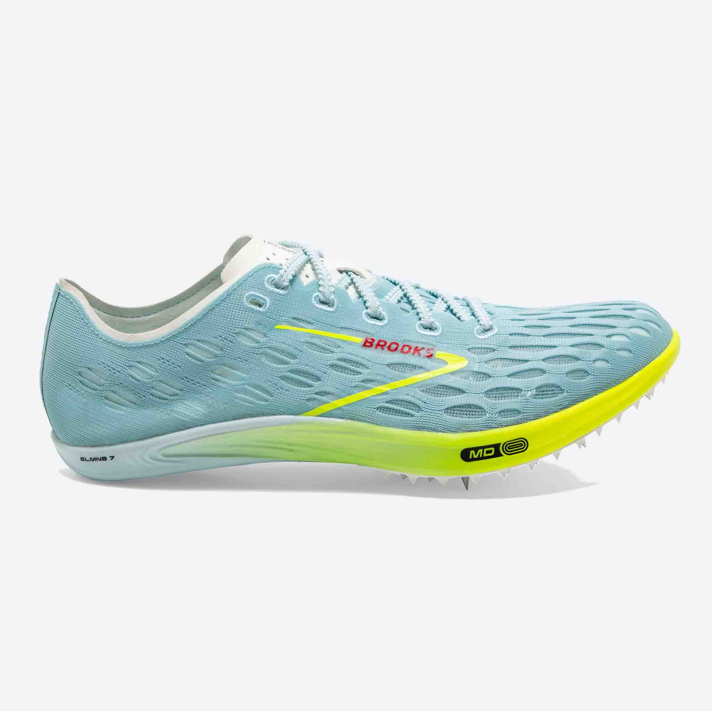 Brooks running shoes with track spikes in light blue
