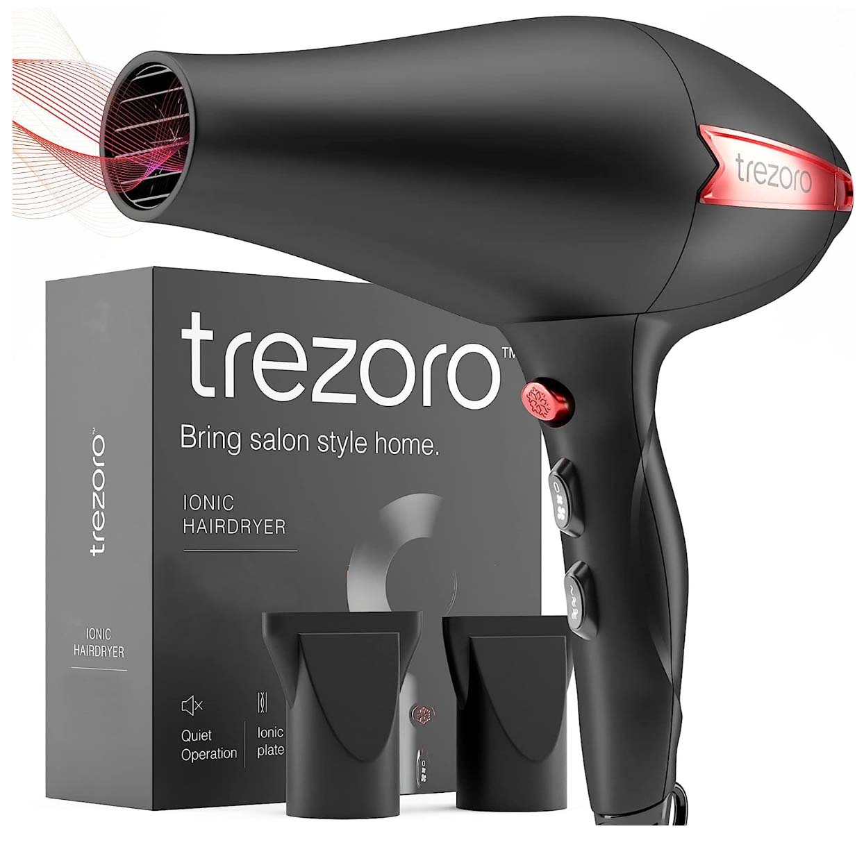 Black Trezoro Professional 2200W Ionic Salon Hair Dryer