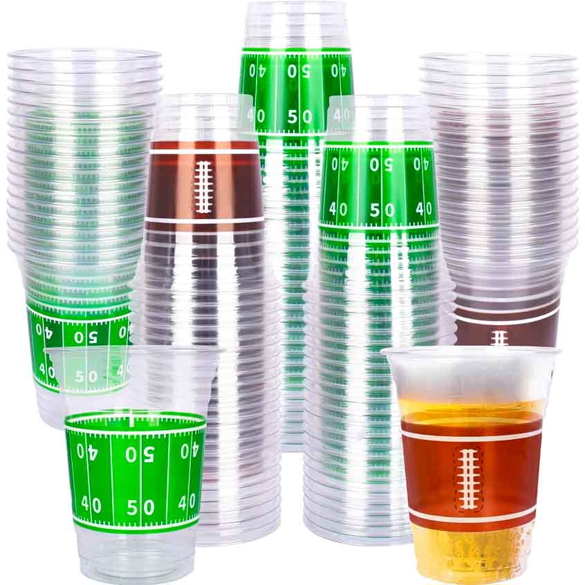 plastic football themed cups