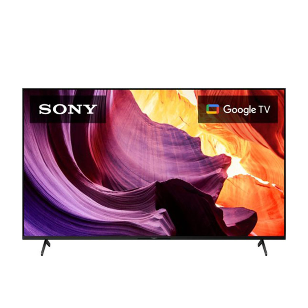 the Sony 55-inch Class X80K Smart Google TV in black with a purple and orange screensaver