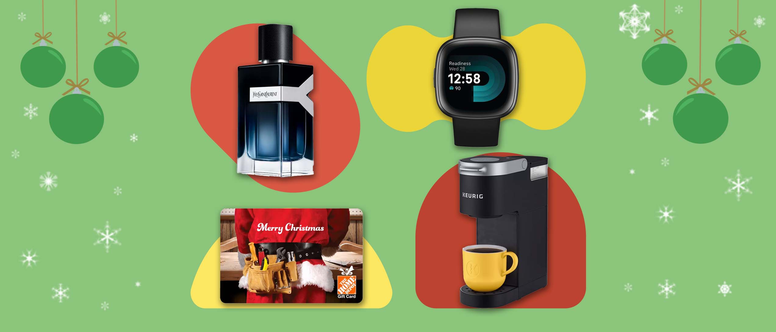 Image of Fitbit, gift card, coffee maker and perfume